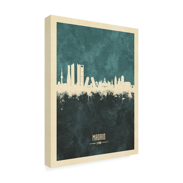 Michael Tompsett 'Madrid Spain Skyline Teal' Canvas Art,24x32